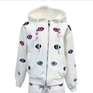 Lola and the boys White Hoodie with Colorful Eye Pattern. Size M